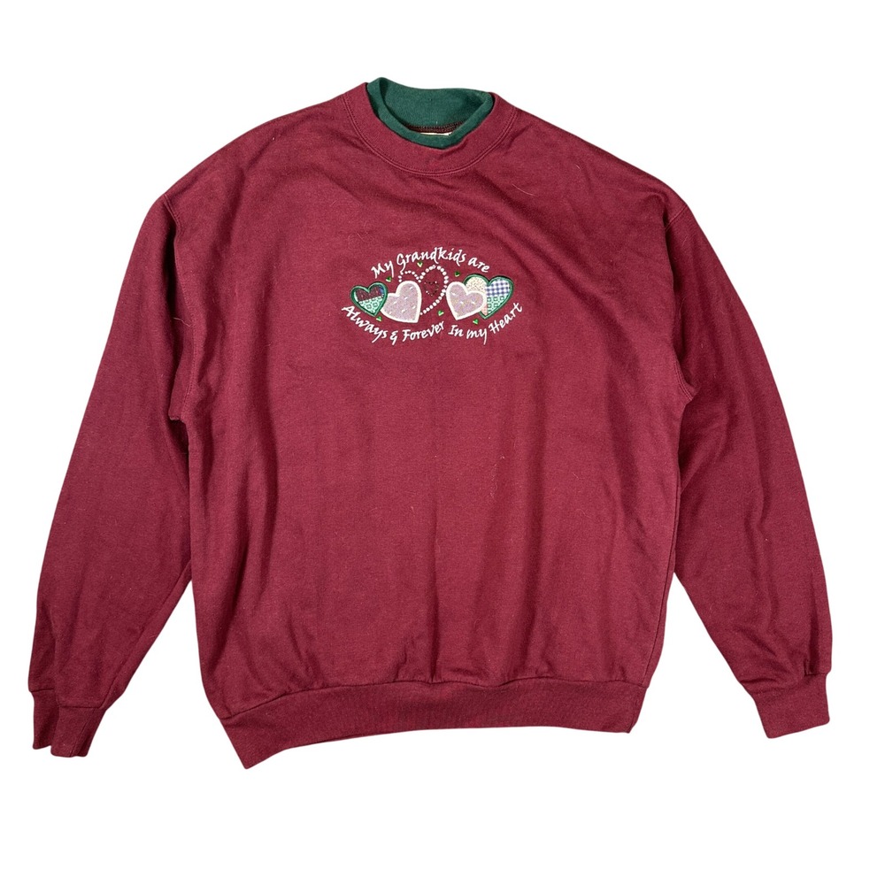 MC Sportswear Grandkids Always Forever Hearts Sweatshirt Burgundy Green 1X